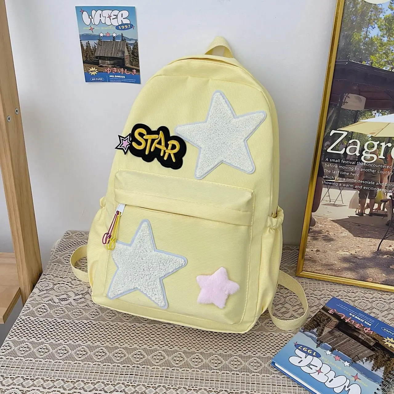 New Fashionable Large Capacity Star Student Backpack Cute Double Shoulder Bag Stylish Korean Version Bookbag Fitness Men's Bag