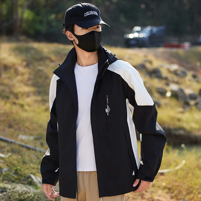 

Autumn Waterproof Jacket Men Women Lightweight Splicing Hooded Raincoat Hiking Travel Windproof Coat Cycling Fashion Windbreaker