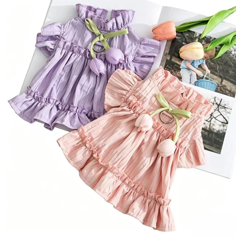 

Luxury Dog Dress for Small Dogs Summer Puppy Clothes Bow Lace Dog Skirt Pink Purple Dog T Shirt Girls Dog Costume Chihuahua Vest