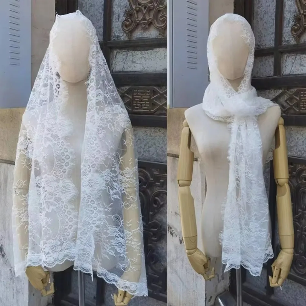 Elegant Lace Women Shawl Black Flower Wedding Veils Long Bride Head Covering Mantilla