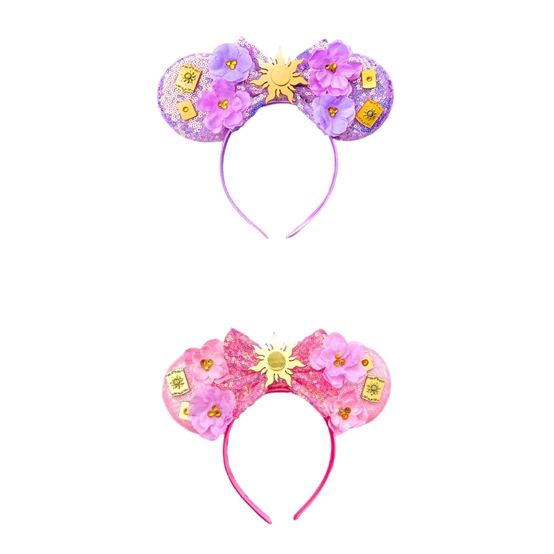 Disney Rapunzel Head Band Kids Cartoon Hair Accessories Women Hexagram Hairbands Baby Flower Headband Girl Sequins Headwear Kids