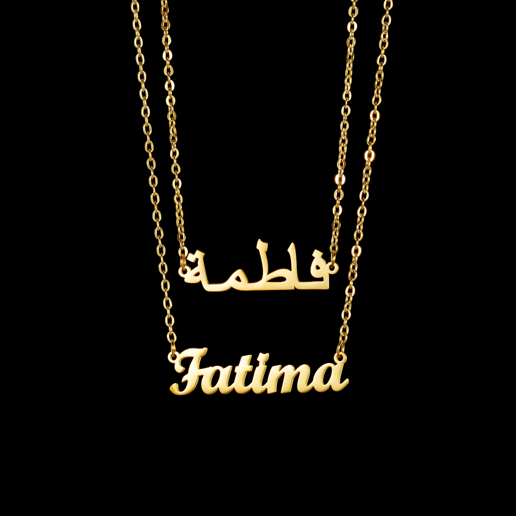 Personalized Custom Arabic Name Double Layers Necklaces for Women Stainless Steel Star Crown Butterfly Pendant Jewelry Gift