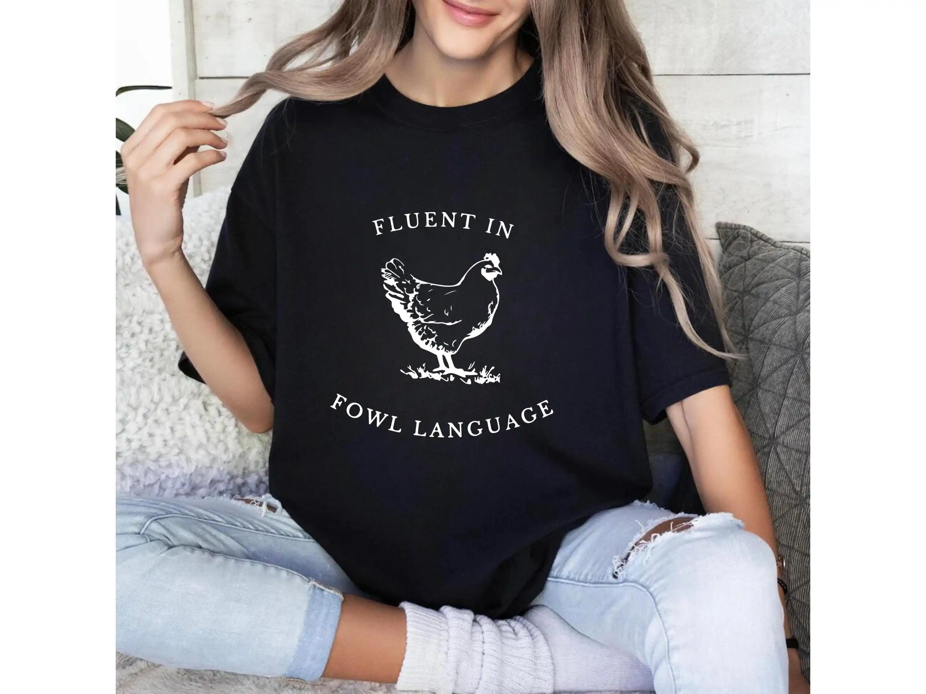 Funny Chicken T Shirt Fluent in Fowl Language for Lover Farmer Crazy Lady Country Girl Shirtlogo