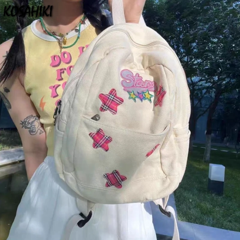 

High-capacity Star Letter Design Backpacks Women Streetwear All Match Schoolbags Japanese Students Y2k Casual Canvas Backpack