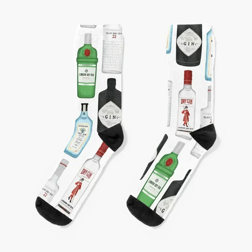 

Gin Bottles Illustration Socks floral floor heated funny sock Luxury Woman Socks Men's