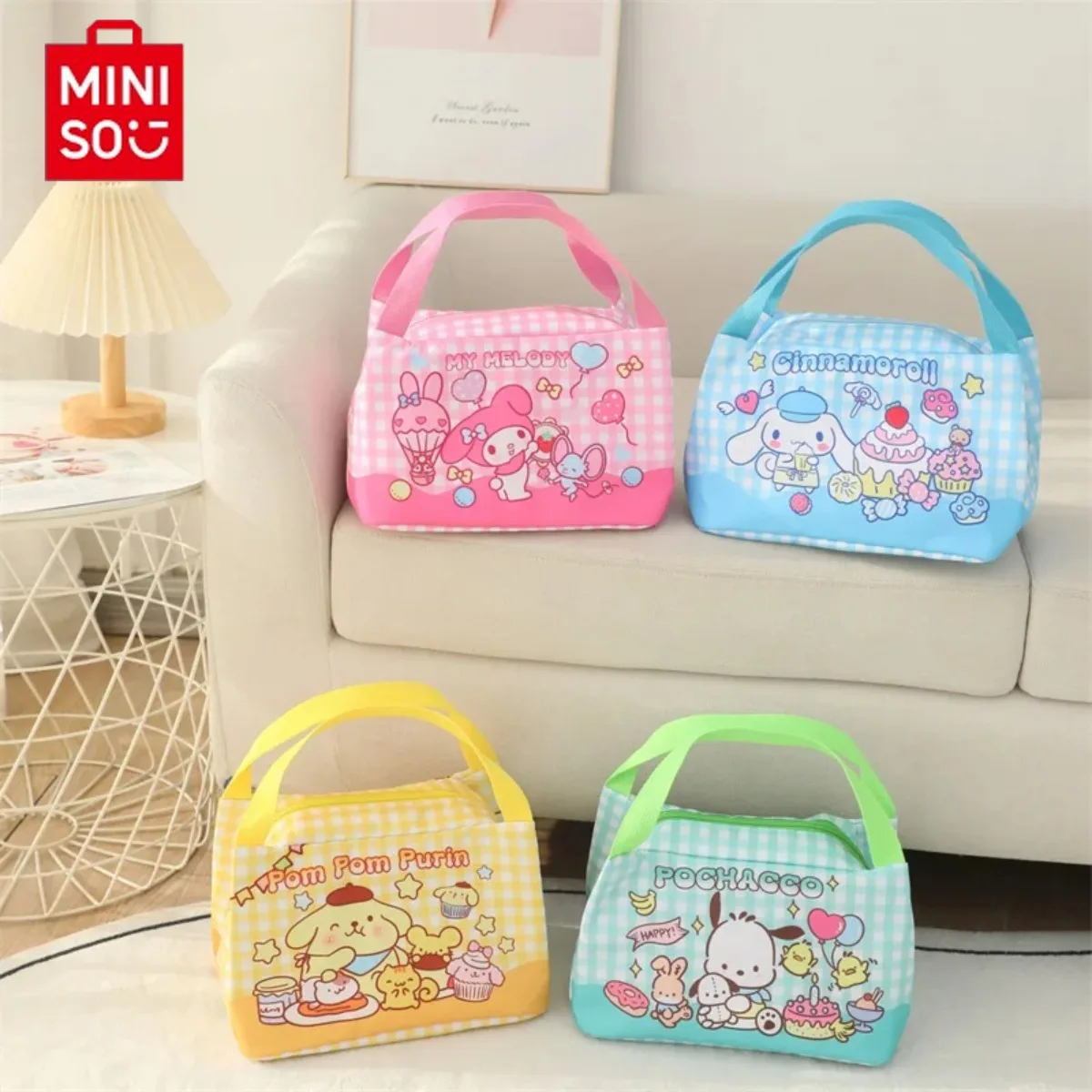 MINISO Cinnamoroll My Melody Hello Kitty Pochacco Hand-Held Lunch Insulated Bento Bag Box School Office Worker Cute Cartoon Gift