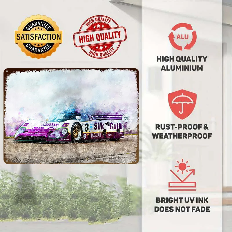 Racing Car XJR12 Tin Poster Customized Wall Art Retro Vintage Metal Signs for Fans Room Decoration Garage Decorations House Home