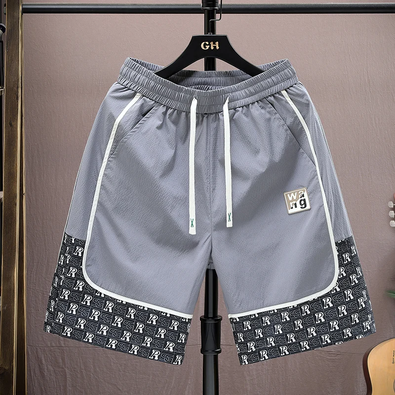 

Мужские летние тонкие спортивные повседневные брюки-шорты из дышащего полиэфирного волокна с принтом, молодежные, для пляжа, из ледяного шелка, с эффектом быстрого высыхания