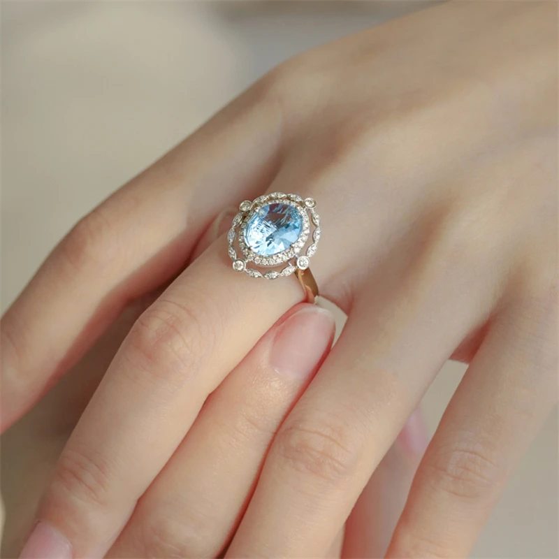 Classic Fashion Blue Crystal Bridal Wedding Orders Jewelry Rings Women Personalized Stainless Steel Rings Accessories Wholesale