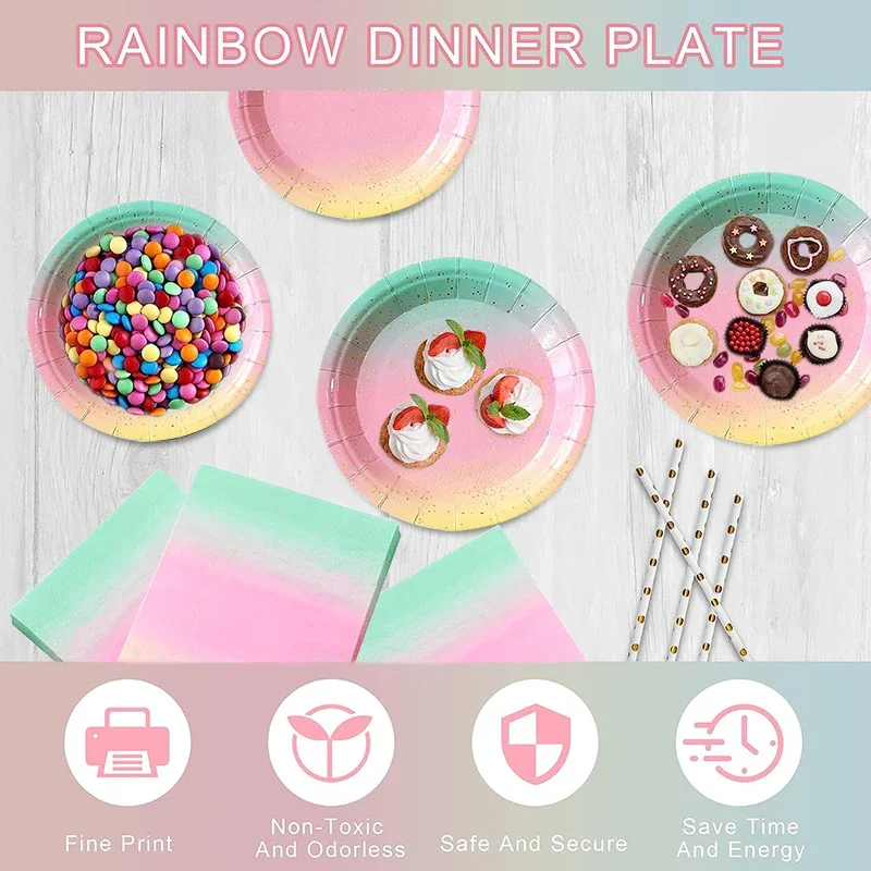 

20/40/80Pcs Pastel Plates Rainbow Disposable Paper Plates Birthday Party Tableware Plates Napkins Cups Decor for Weddings Favors