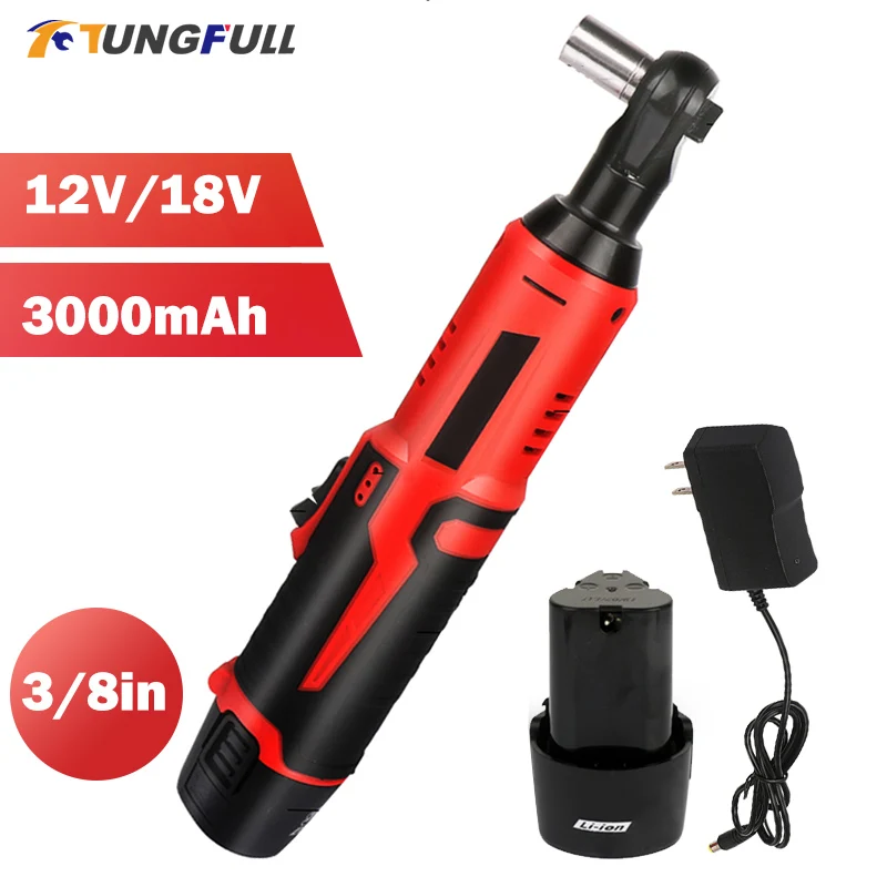 Electric Ratchet Wrench 18V 12V Cordless Rechargeable Electric Wrench 3/8 Inch Right Angle Ratchet Wrenches Car Repair Tool