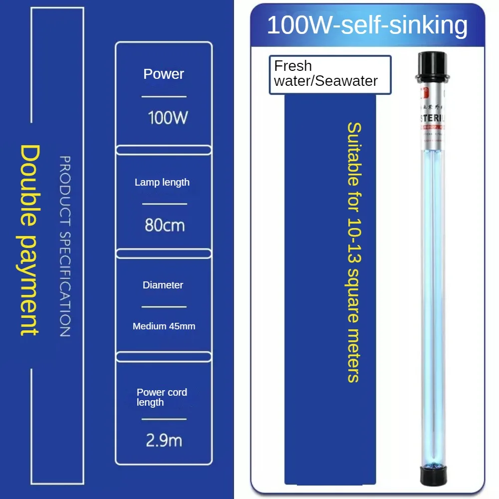 High Power UV Fish Tank Sterilization Lamp Double Tube Waterproof Diving Algae Removal for Aquarium Long Lifespan