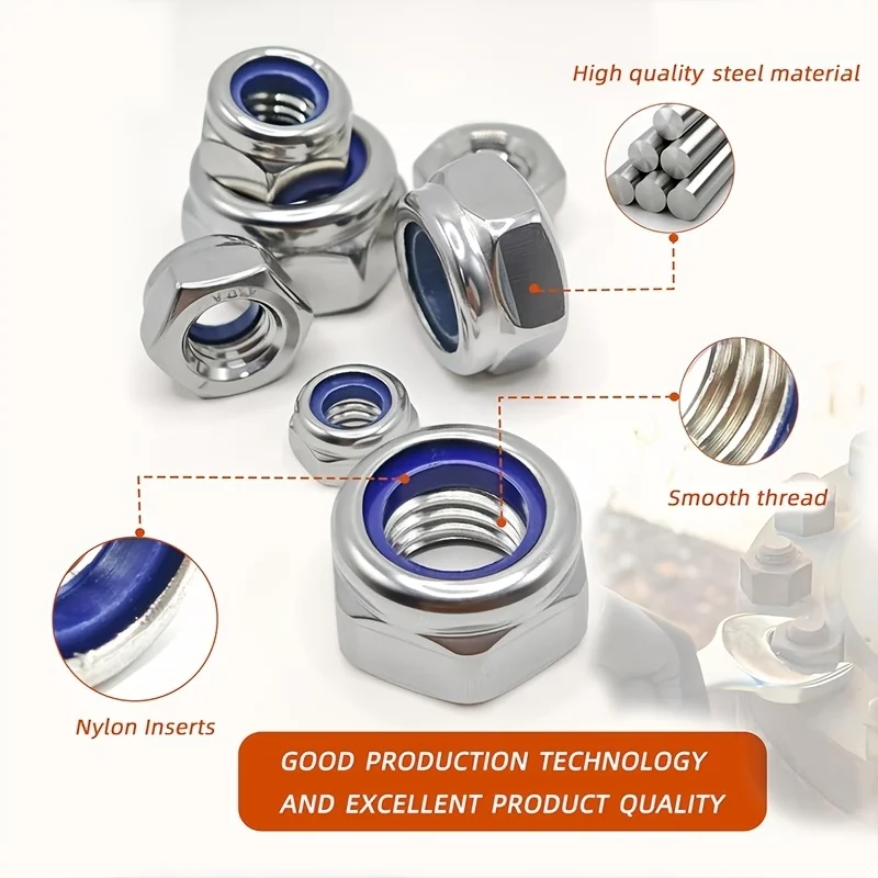 Anti-Loosening Hex Nuts M3-M10 40/42/200/220pcs Non-Slip Locking Fasteners for Industrial Construction Electronics Automotive