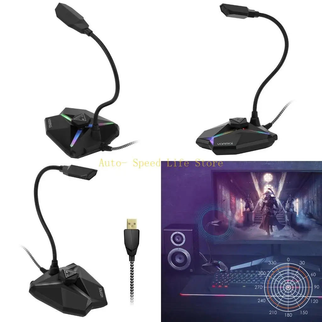 02DA Micrófono para juegos computadora para Yanmai-G35 Micrófono USB para juegos con captación sonido 360 ​​​​grados