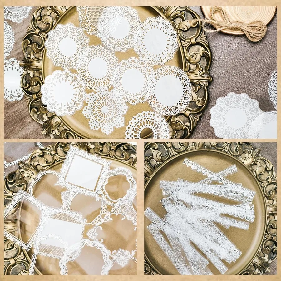 120 Uds. Pegatinas de encaje PET transparentes con recorte impermeable para álbum de recortes, decoración DIY, Ideal para marco de cuaderno, manualidades de álbumes