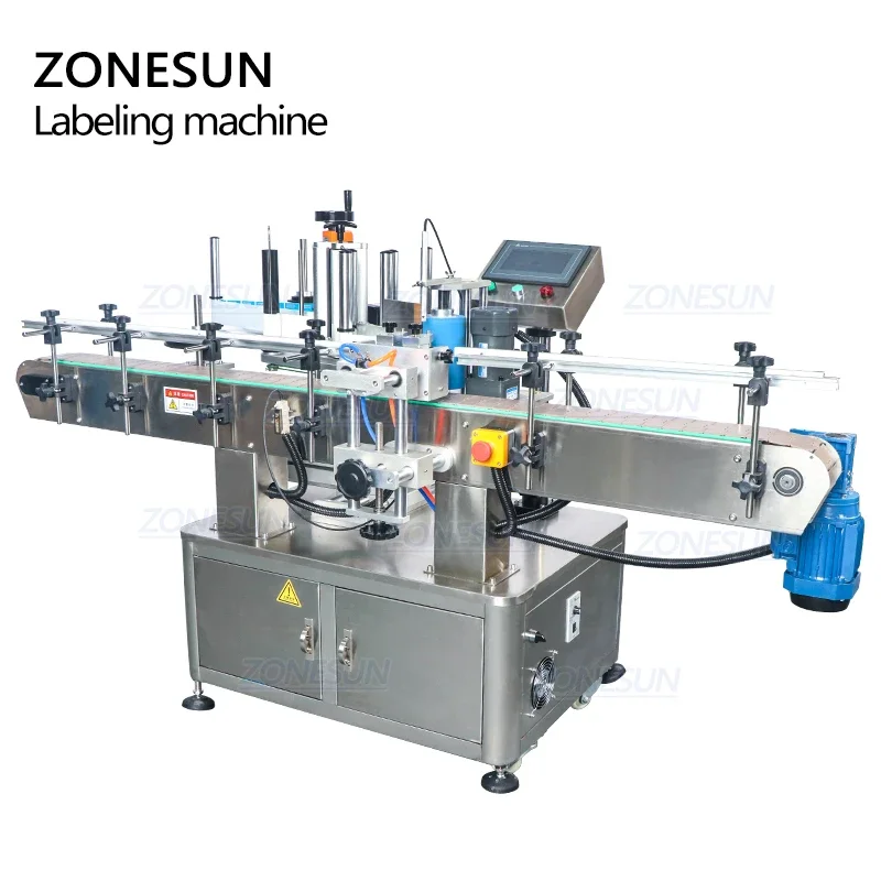 ZONESUN عمودي التلقائي جولة الخل شرب زجاجة النبيذ جرة يمكن آلة وضع العلامات على الجانب المزدوج للإنتاج