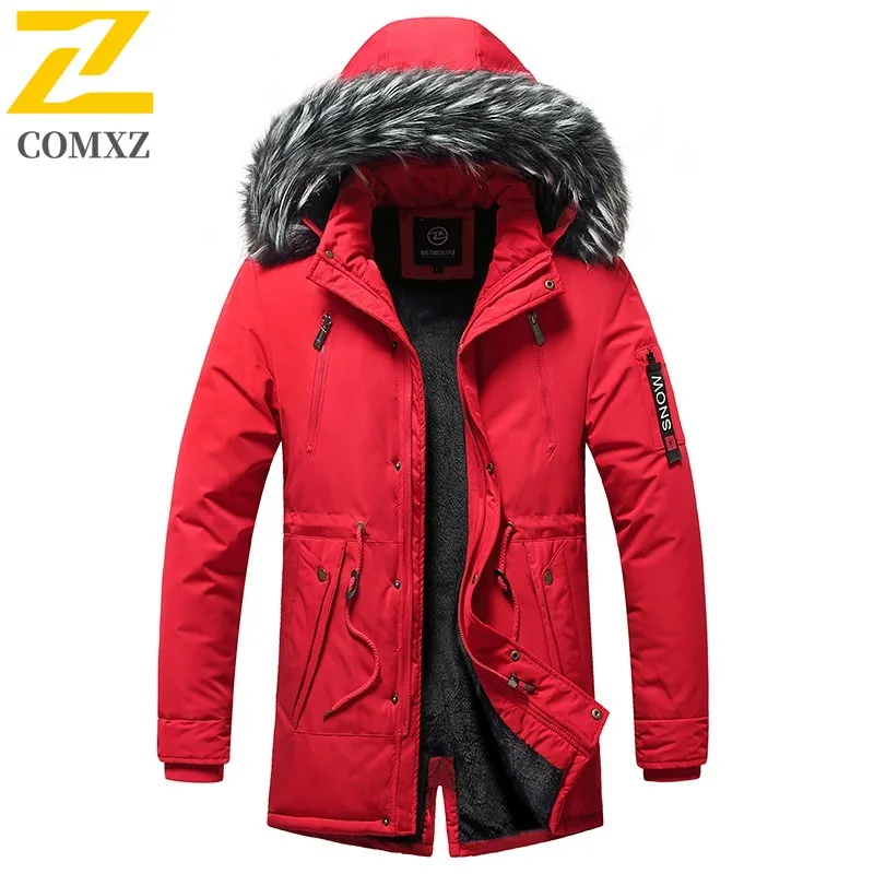 

COMXZ 2025 Men Winter Warm Down Jacket Mid-Length Outdoor Puffer Waterproof and Windproof American Style Hooded tactics Coat