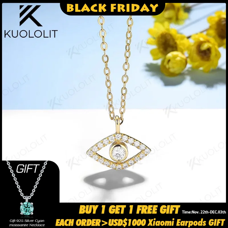 Kuololit Round Moissanite D/VS1 Necklaces  for Women Solid 18K 14K 10K 925 Sliver Yellow Gold Pendant for Anniversary Custom New