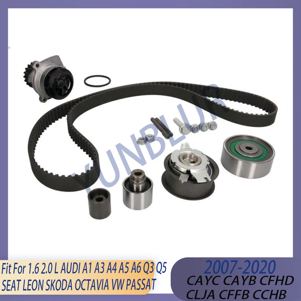 Engine Water Pump & Timing Tensioner Belt Kit Fit 1.6 2.0 L Diesel CAYC CAYB CFHD 08-20 For AUDI A3 A4 A5 A6 Q5 SEAT SKODA VW