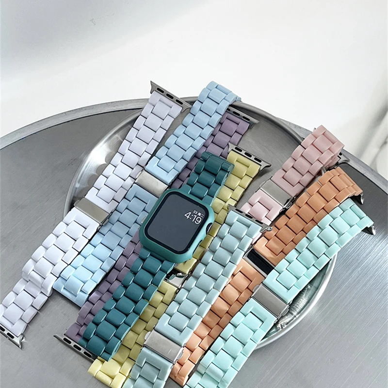 Candy Color Resin Strap For Apple Watch 41mm 45 38 42 44 40 mm Macaron Replace Wrist Watchband Belt Smart Watch Band Accessories