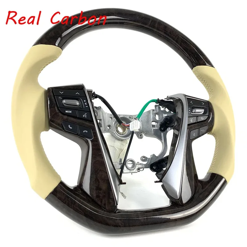 For Toyota Luxury Wooden & Carbon Fiber Steering Wheel - Tailored for Land Cruiser Prado