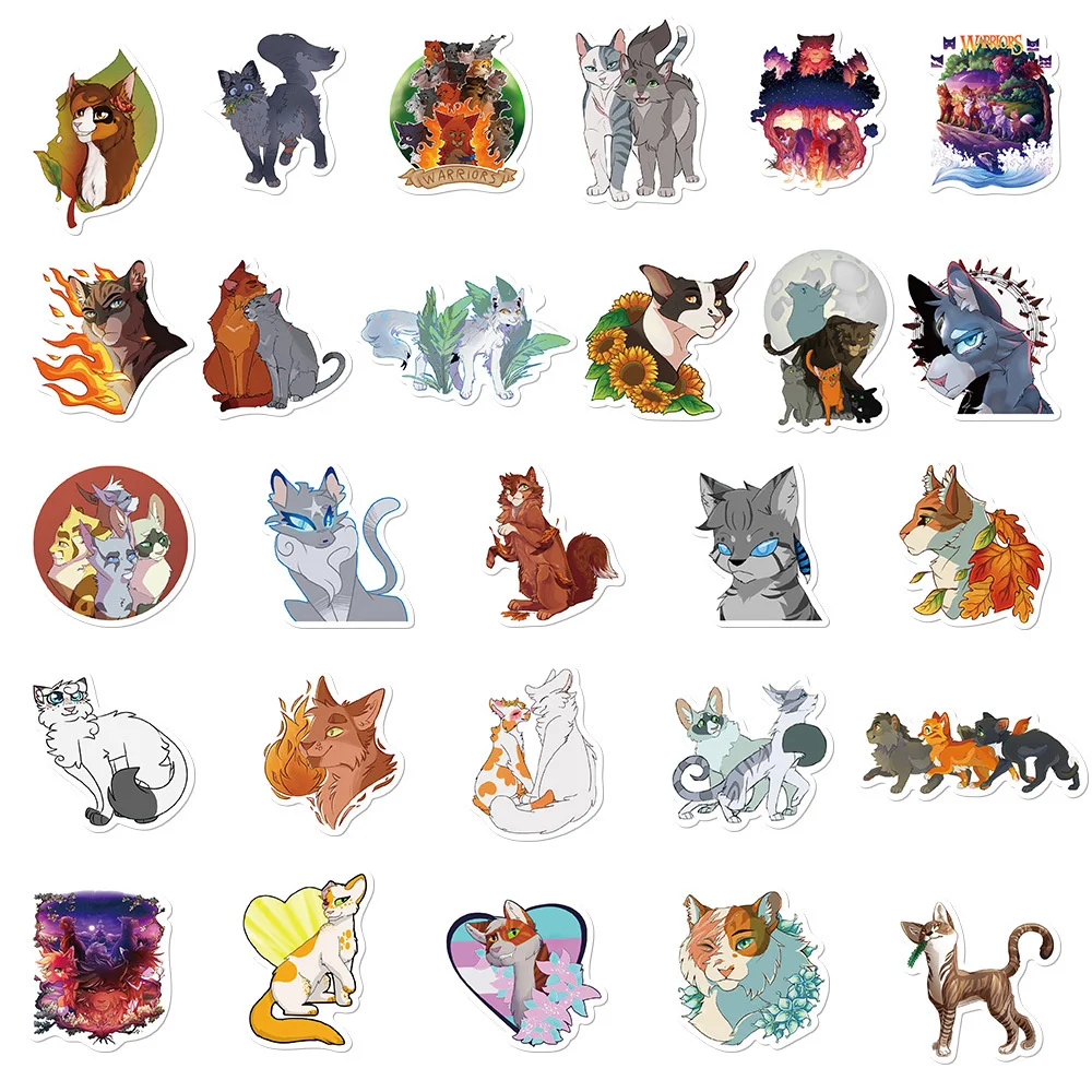 50PCS Cartoon Cute Warrior Cat Personality Creative Sticker Guitar Computer Refrigerator Car Waterproof Sticker