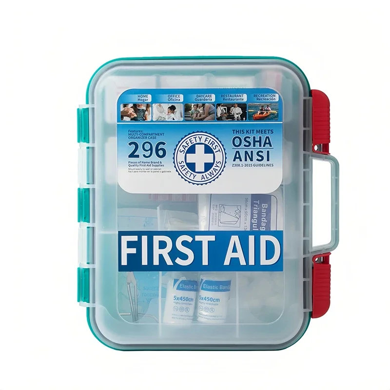 296Pcs Professional First Aid Kit Hard Case First Aid Box Contains Medical Supplies for Travel Home Office Car & Outdoor