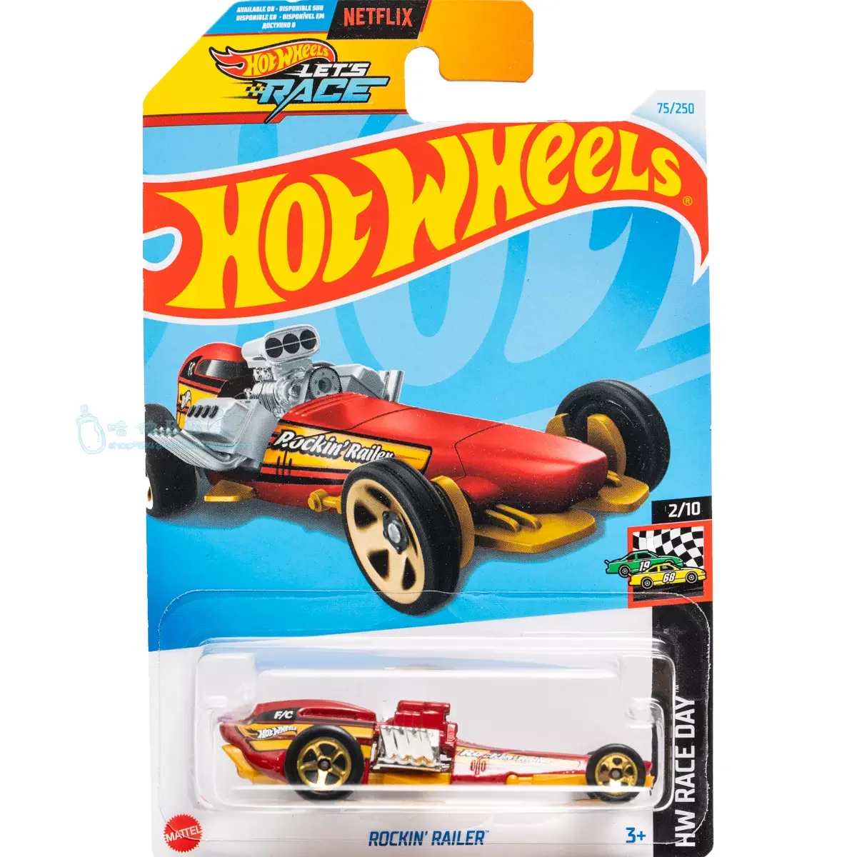 Modelo de coche de aleación de ruedas originales para niños, RACE DAY, Red ROCKIN' RAILER, Let's Race Series 1/64, juguetes para niños, Voiture presente, No.75