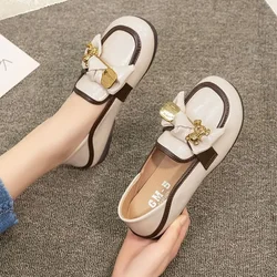 Round Toe Luxury Leather Casual White Women's Shoes Flat Flats Ladies Footwear Low Heel Elegant On Promotion High Quality Young