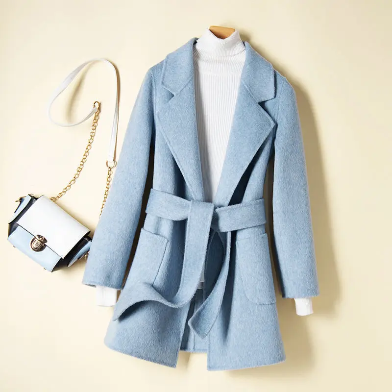 Double-sided cashmere coat women's short small wool spring and autumn new high-end woolen coat Hepburn style double-sided woolen