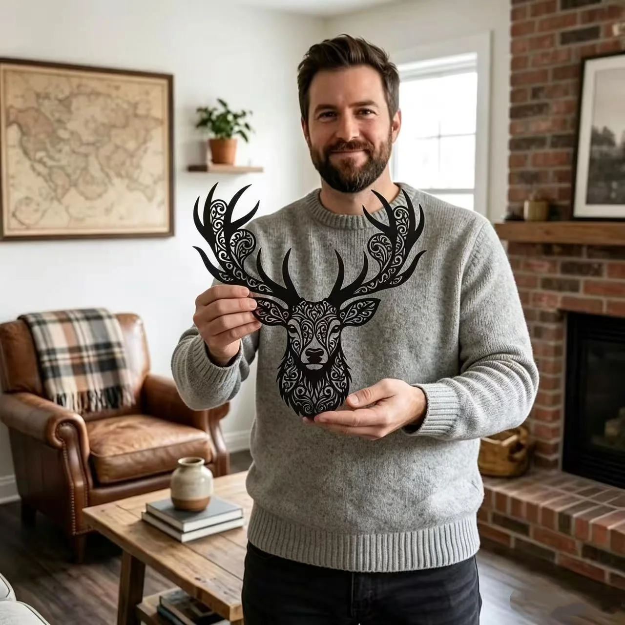 1pc Deer Head Metal Wall Art Decor Home Decoration Christmas Ornament Gift