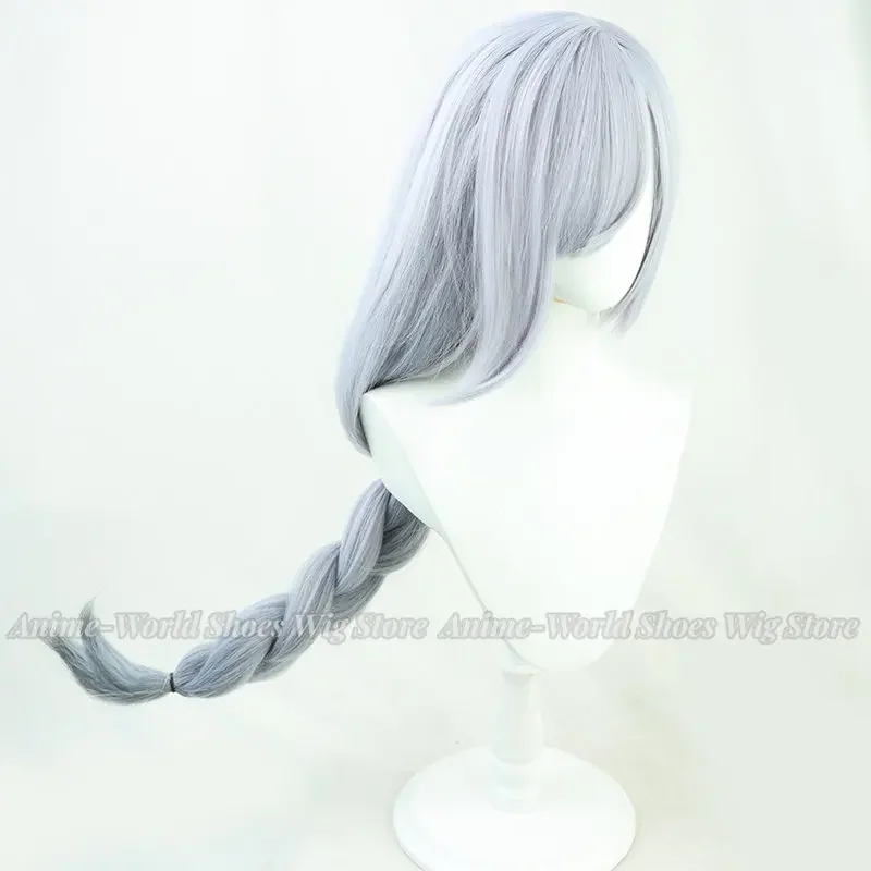 Game Genshin Impact Shenhe Cosplay Wig Blue White Color Long Braids Headwear Heat Resistant Synthetic Wigs + Wig Cap