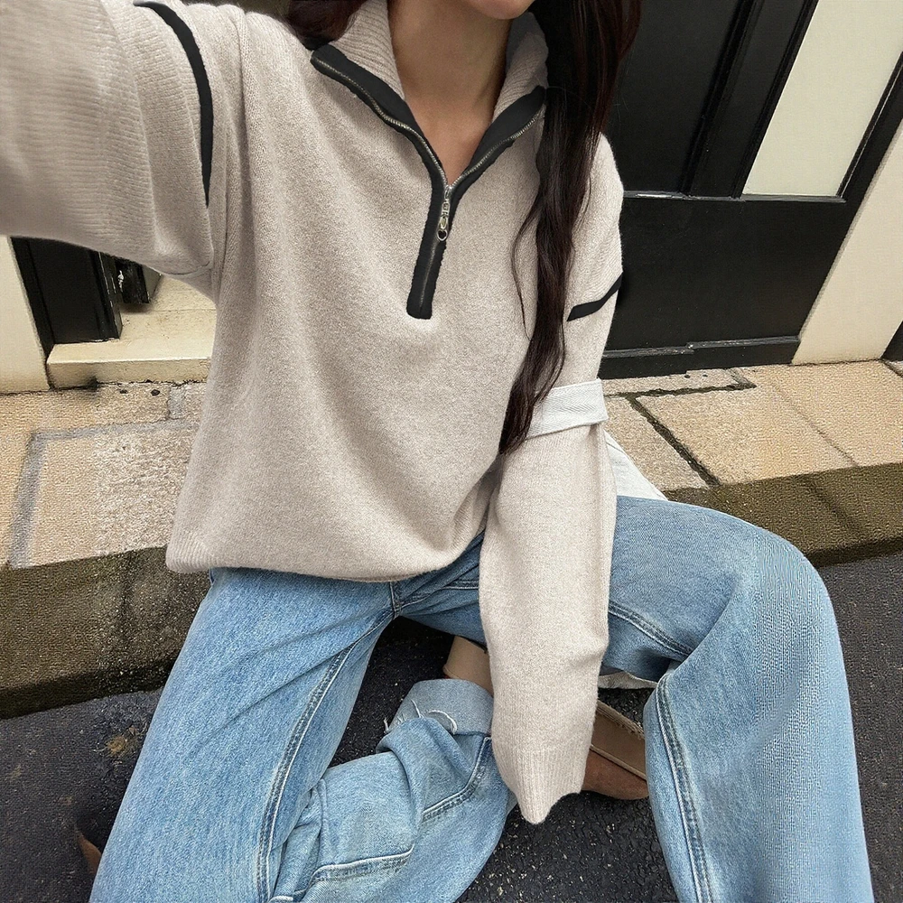 

Осенне-зимний свитер с длинными рукавами и круглым вырезом, облегающий стиль, женский модный топ, прямые украшения с рукавами-трубами, нет