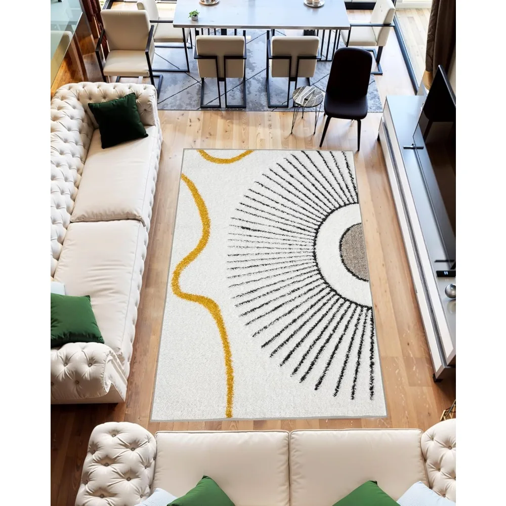 

Modern 5D Shaggy Rug Abstract Geometric Indoor Plush Thick Carpet for Living Room Bedroom Design 6420 (Cream-Yellow, 5x7 (5'2"x7