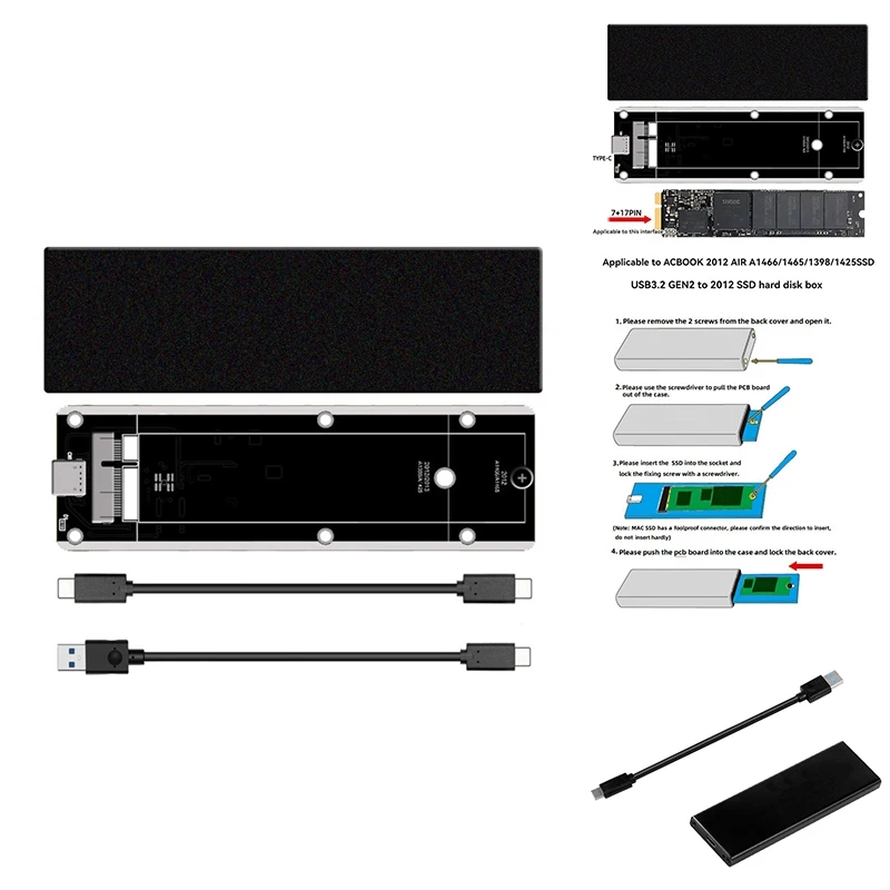 For  2012 Air A1425 A1398 A1465 A1466 SSD Case USB3.2 GEN2 6Gbps M.2 SATA SSD Box SSD Enclosure