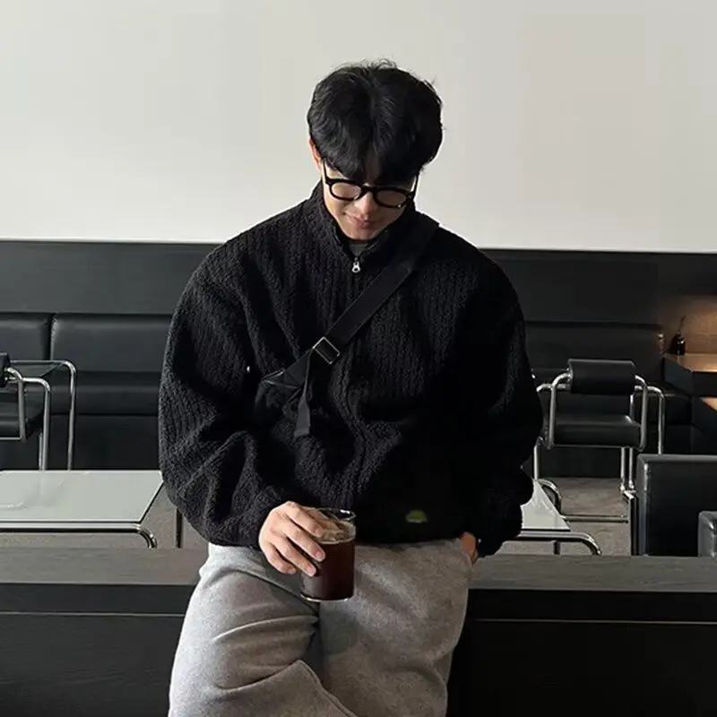 

Мужской вязаный кардиган в американском ретро-стиле с V-образным вырезом, свободного кроя, зимняя верхняя одежда из полиэфирного волокна