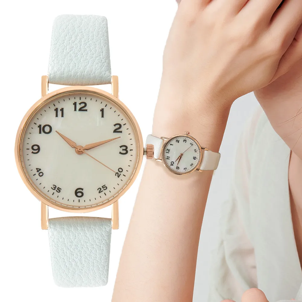 

Fashion Ladies Brand Watches Simple Round Digital Hand Women Quartz Watch Casual Leather Strap Clock Gift Wristwatches