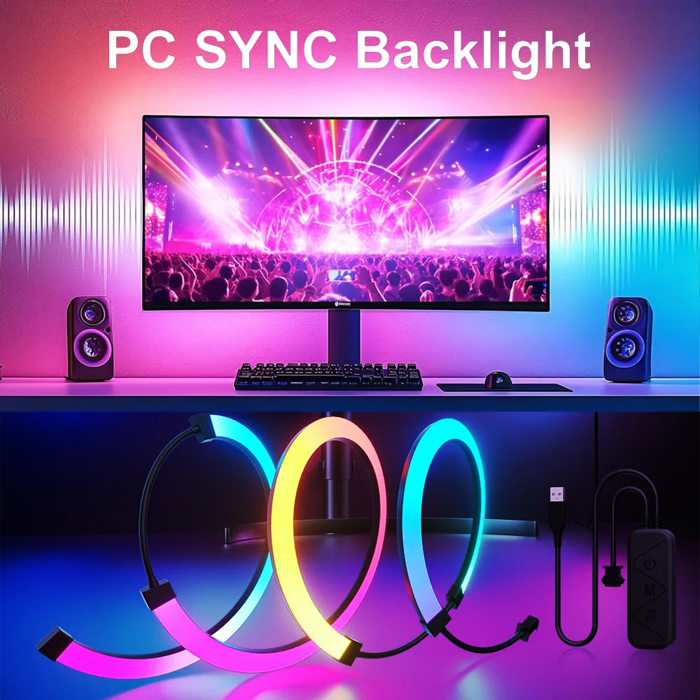 

USB Smart Neon RGBIC Ambient Lighting PC Display Sync LED Strip Monitor Backlight Game Atmosphere Decor Lamp For Windows MAC OS