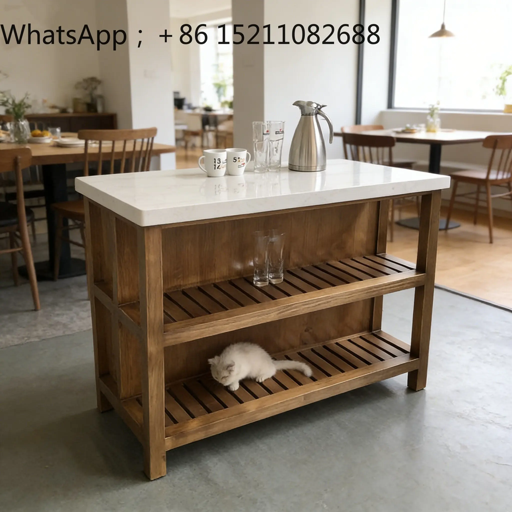 SCY Kitchen Nakajima Platform Solid Wood Open Dining Table Side Cabinet Bar Household Cooking Table