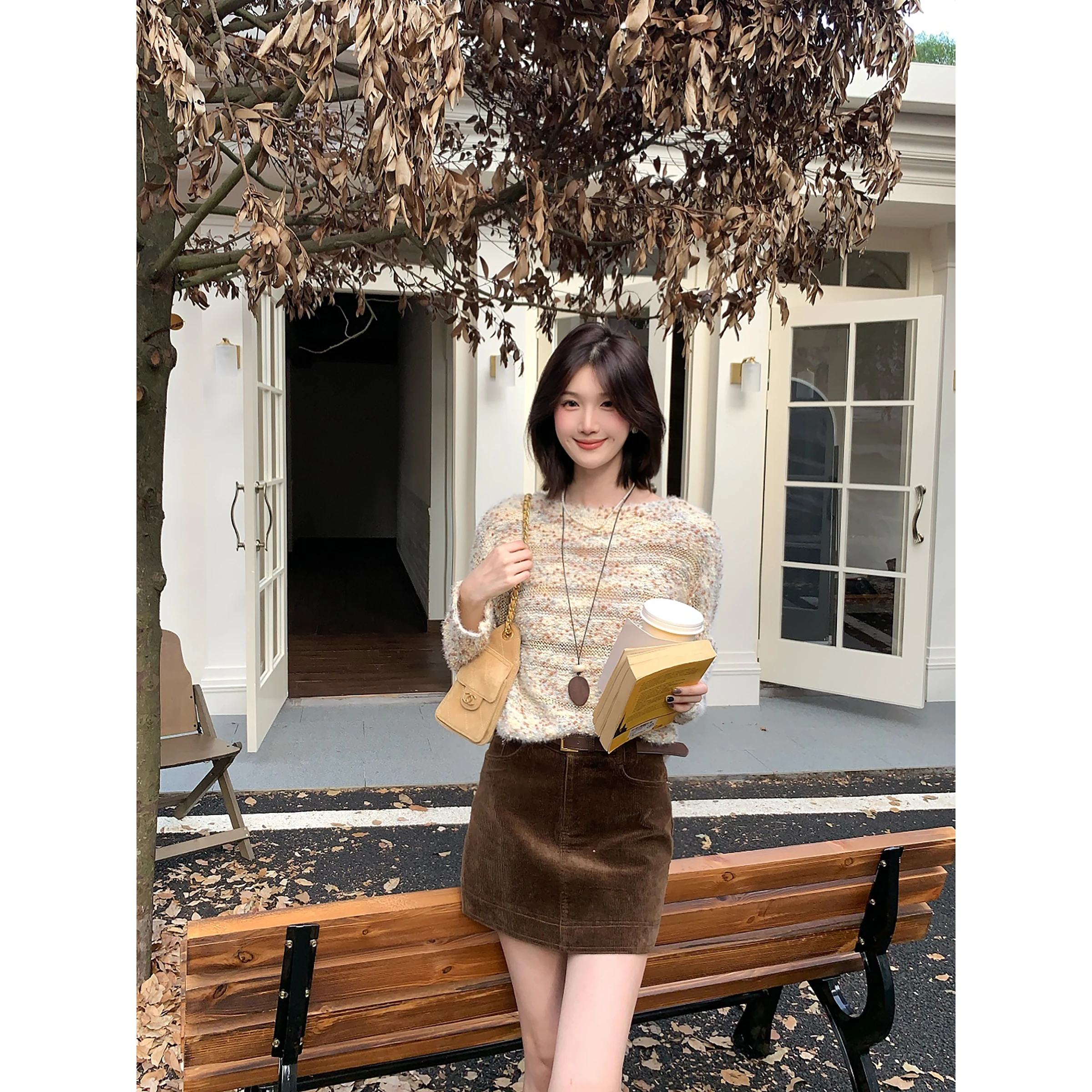 

Winter Warm round Ne Lace out Knitted Sweater Slim Fit Long Sve Women's Faion Korean Sle Plant Dyeing Top