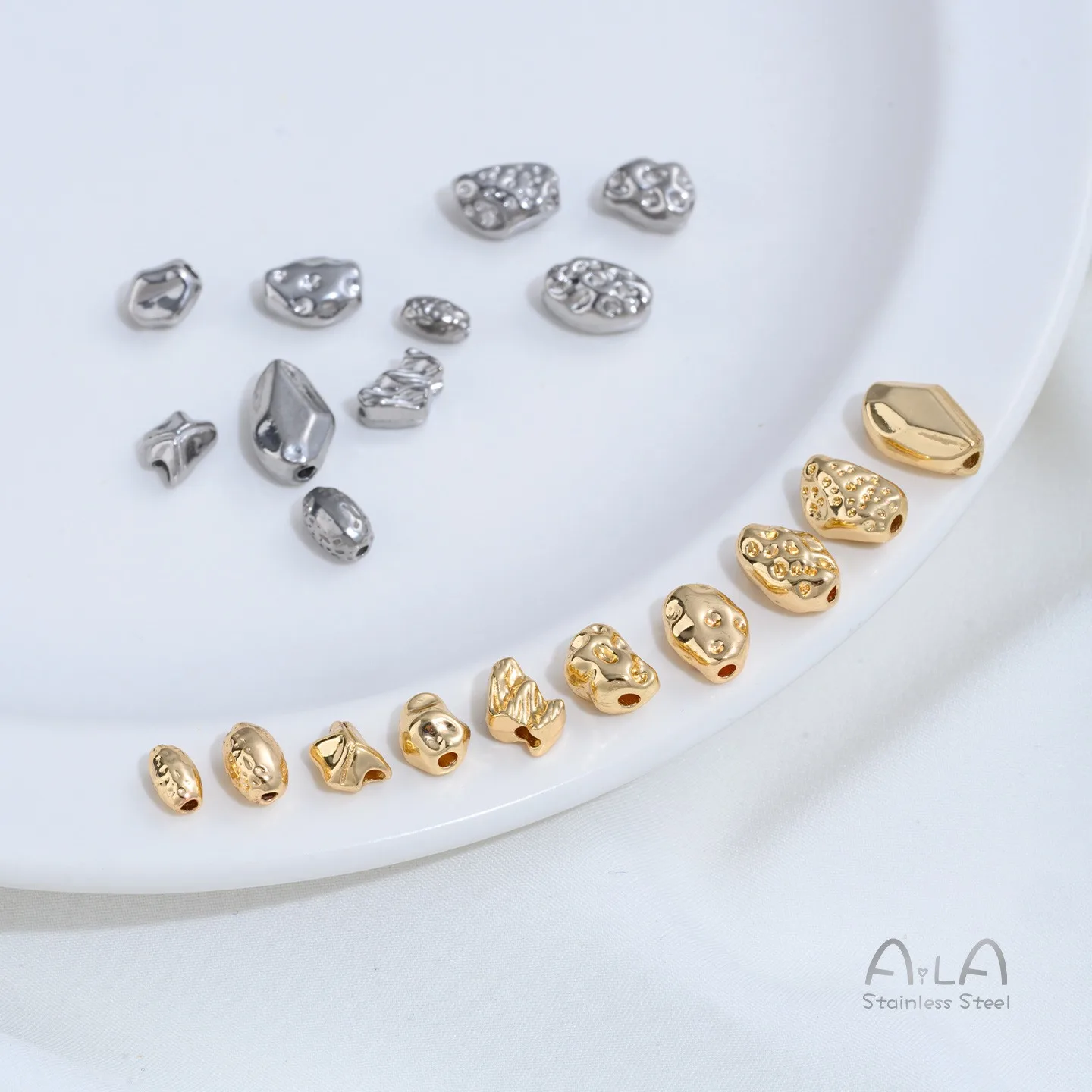 Non-fading Titanium Steel Baroque Irregular Hammered Meteorite Surface Spacer Beads DIY Bracelet Necklace Accessories