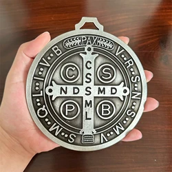 EXTRA LARGE 5 INCH ST BENEDICT CROSS MEDAL VINTAGE BRASS TONE FINISH FOR WALL OR DESK DISPLAY/MEDALLA DE SAN BENITO