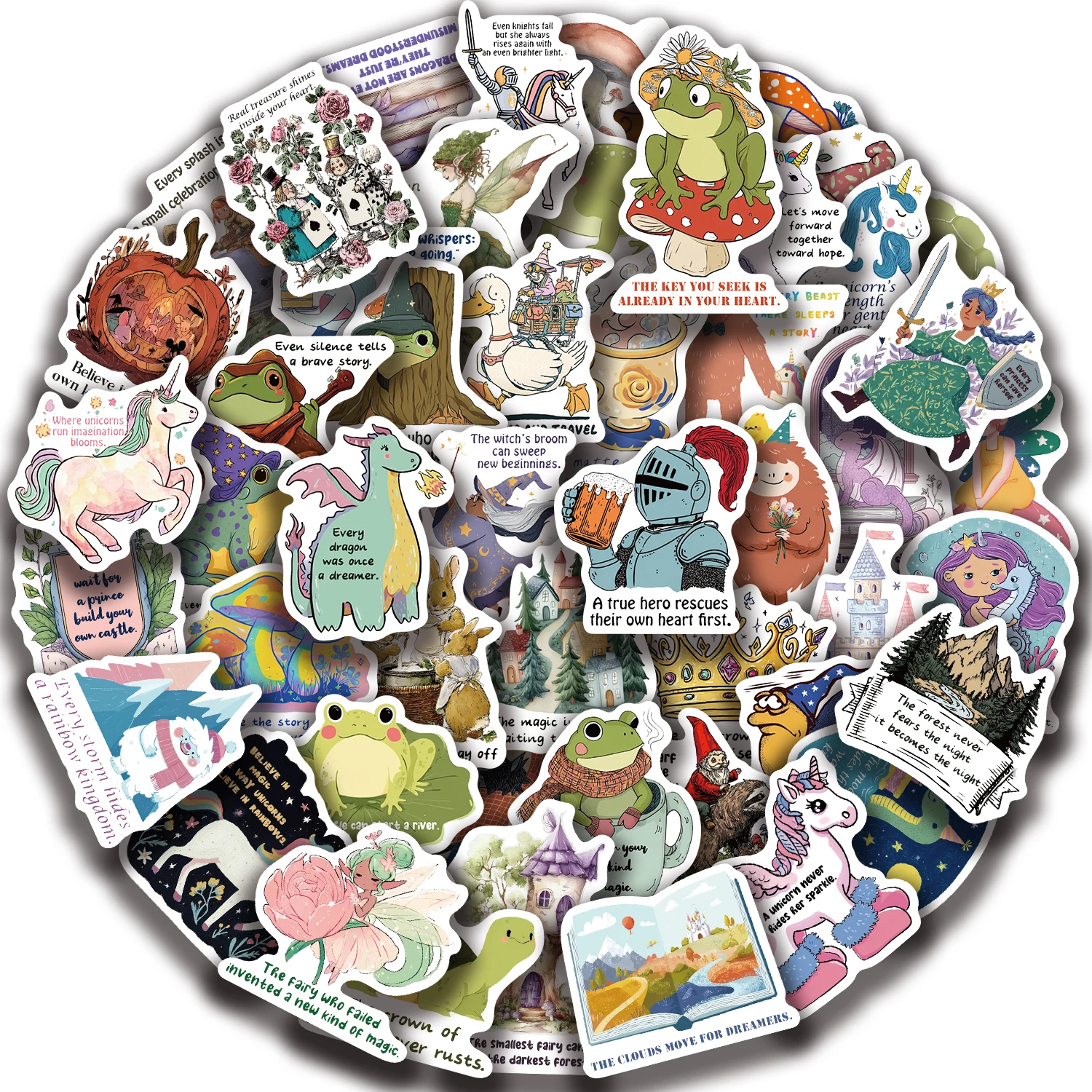 50 pegatinas inspiradoras de cuento de hadas, pegatinas de grafiti exquisitas y geniales, pegatinas de dibujos animados para ordenador portátil, decoraciones de regalo clásicas