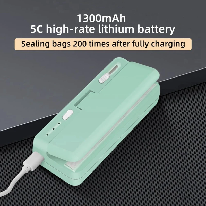 Мини-запайщик пакетов, USB-зарядное устройство, термосварщик пакетов для картофельных чипсов, запечатывает термосварку и резак для закусок, прочный зеленый цвет