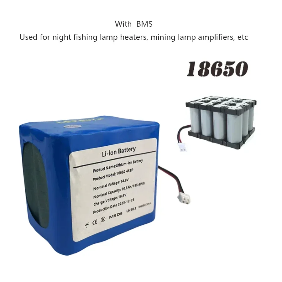 4S3P 14.8V/16.8V 10500mAh 18650 Li-iom Battery Pack with 5A BMS for Night Fishing Lamp Heater Miner\'s Lamp Amplifier Etc