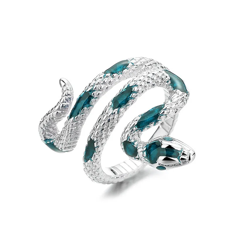 Red Green Black Drop Glaze Punk Snake Rings for Women Men Retro Silver Color Open Adjustable Finger Ring Fashion Gift Wholesale image 2