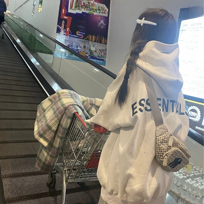 Sweat à capuche doublé Chic Hong Kong Sle Fce pour femme, sweat-shirt Long décontracté, confortable, coupe ample, printemps automne hiver