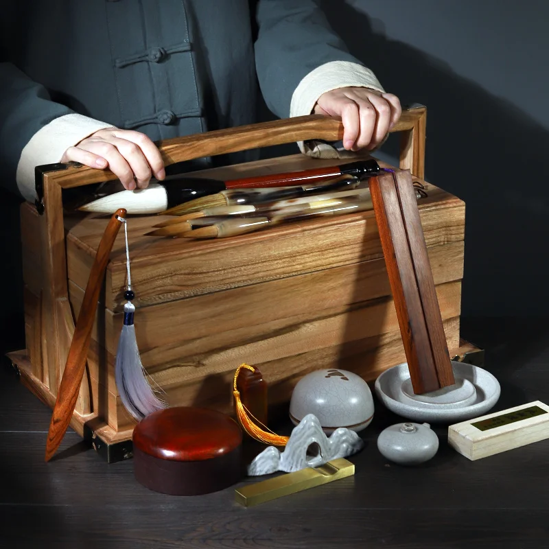 Study Four Treasures Set Professional Gift Box Boutique High-end Brush Inkstone Calligraphy Special Pen, Ink and Paper Inkstone