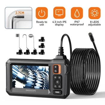 Single and double industrial endoscope 1080P 4.3' IPS Borescope car inspection camera with 8mm IP67 waterproof snake camera ForEngine