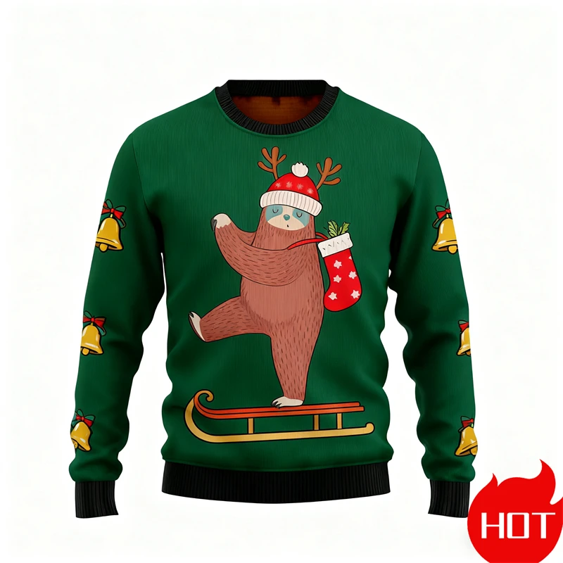 2026 New Christmas Ugly Sweatshirt Cartoon Anime Sloth 3D Printed Men's And Women's Pullover New Fashionable Couple Sweatshirt